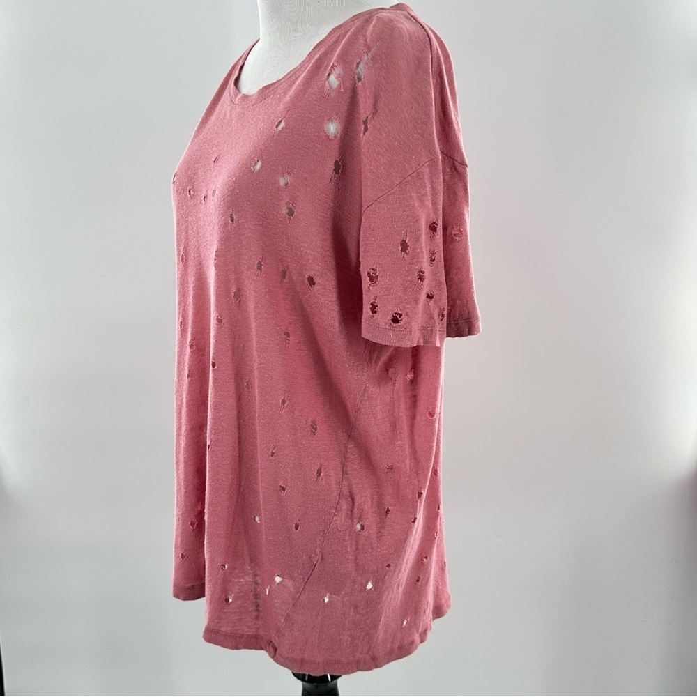 IRO womens T-shirt size M pink mauve distressed lightweight 100% linen - Picture 9 of 15
